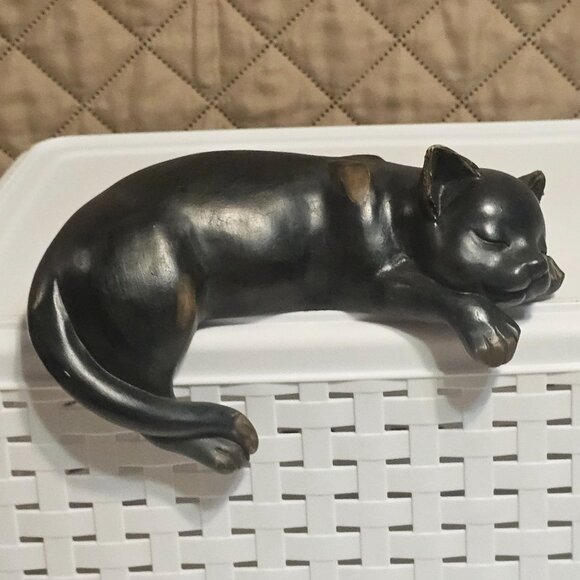 Vtg Pair Black Brown Kitty Cat Figurines  Shelf Sitters 6" and 7" READ - Picture 3 of 16